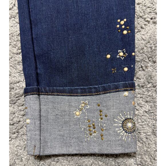 Chicos Celestial Cuff Embroidered Embellished Pull On Ankle Jeggings Sz 14R NWT - Picture 4 of 14
